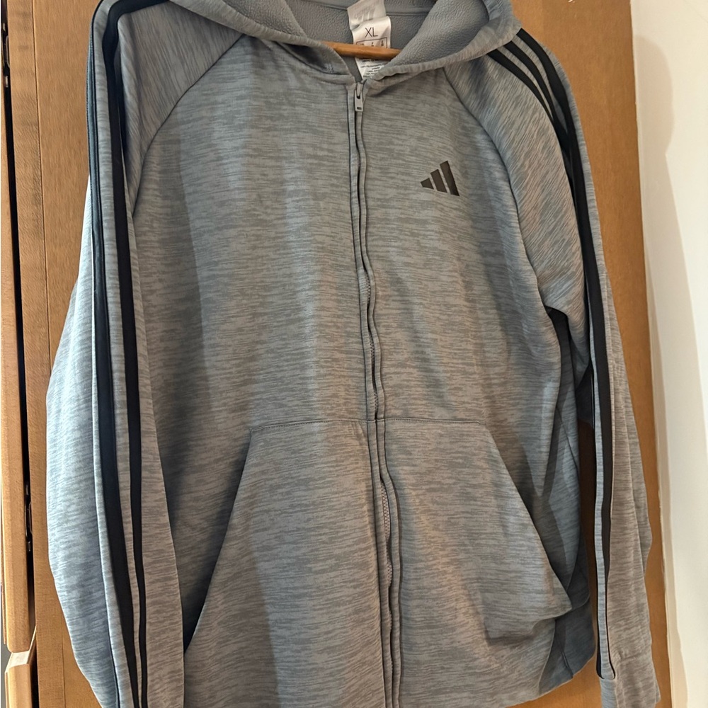 Adidas Gray Kids full zip sweatshirt hoodie, youth extra large